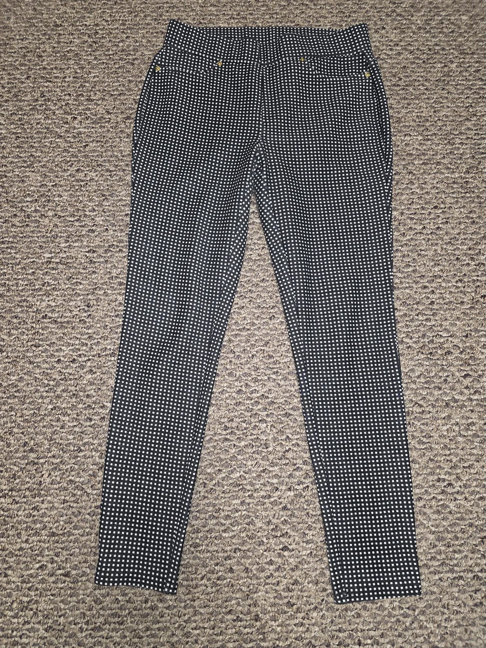 🤍🖤💼 Michael Kors Black & White Check Pull-On Legging Pants Stretch Slim Fit M